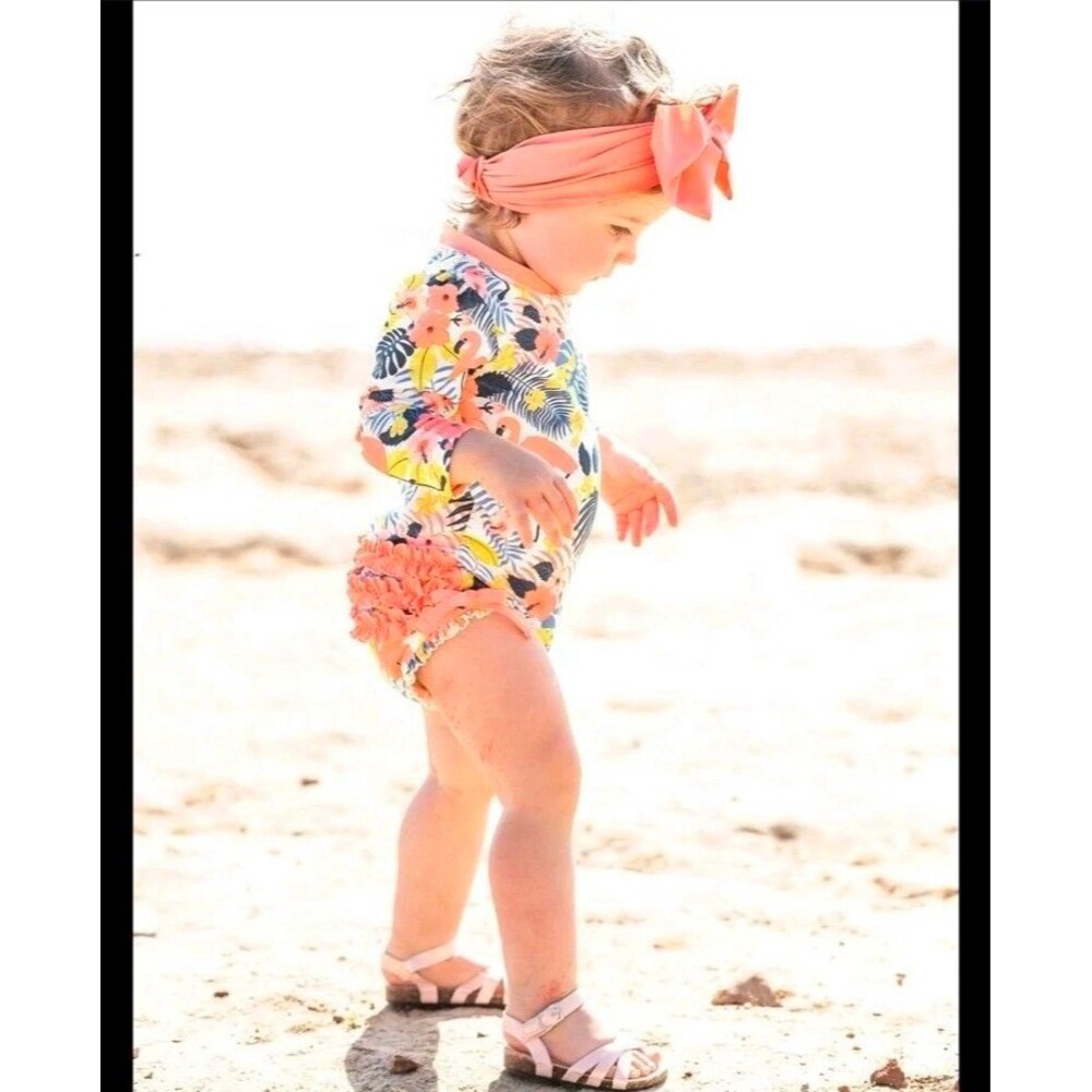 Ruffle Butts Girl’s 18-24 Months UPF 50+ Zip One Piece Swimsuit Flamingos Floral